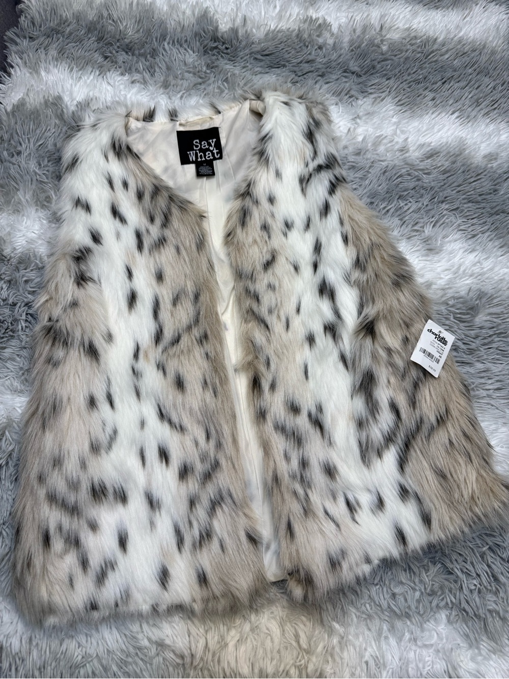 Say What? Spotted Faux Fur Vest in Cream, Taupe & Black